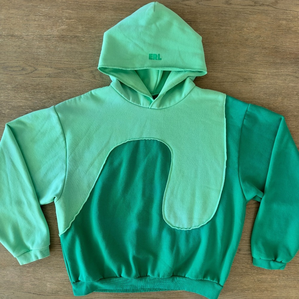 💚 ERL Green Spiral "Wave" Oversized Designer Hoodie-Venice Beach-Eli‎ Russell-M